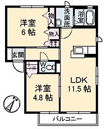 ベルフルールB 2LDKの間取図画像