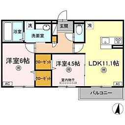 プリマベーラ 2LDKの間取図画像
