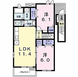セイバリー千代田B 2LDKの間取図画像