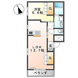 メゾンフェリーチェ 1LDKの間取図画像