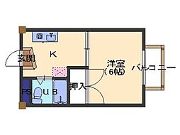 屋代ハイツ田中 1Kの間取図画像