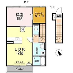 カスタニエ緑井 1LDKの間取図画像