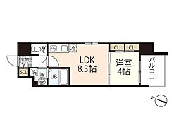 S-RESIDENCE観音本町 1LDKの間取図画像