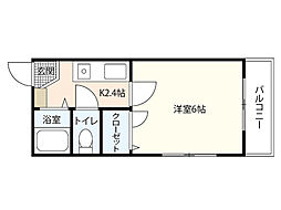 メルカード壱番館 1Kの間取図画像