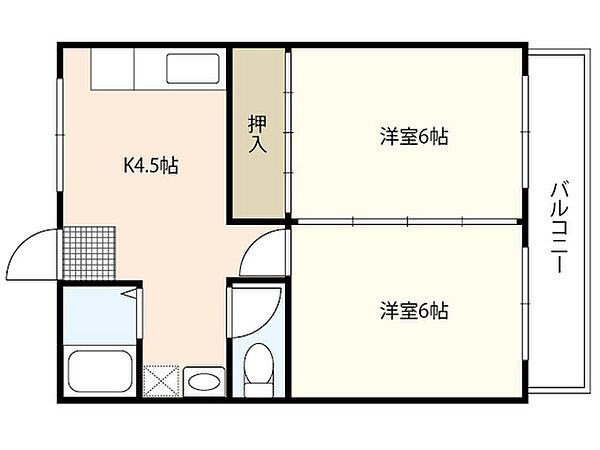 沖ビル ｜広島県広島市西区南観音2丁目(賃貸マンション2K・2階・39.74㎡)の写真 その2