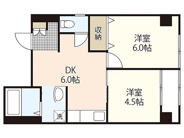 広島県広島市中区榎町(賃貸マンション2DK・4階・40.44㎡)の写真 その2