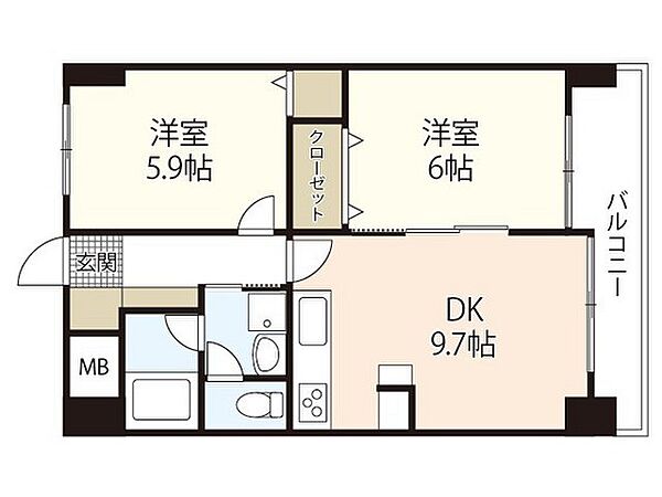 リブレストI ｜広島県広島市安佐南区長楽寺1丁目(賃貸マンション2DK・6階・48.02㎡)の写真 その2