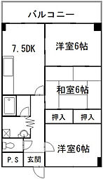 ツインズ大町II 4階3DKの間取り