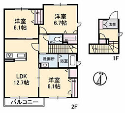 Ｒｅｆｉｓｉａ　Ｇａｒｄｅｎ上安　II番館 2階3LDKの間取り