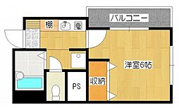 アクシス比治山 3階1Kの間取り