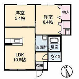 スカイロード　B棟 1階2LDKの間取り