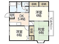 グランデュール横山　Ｃ棟 2階3DKの間取り