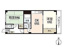 美笠マンション 4階2DKの間取り