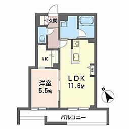 ペルル段原南 3階1LDKの間取り