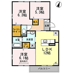 シャルムサール　B棟 3階3LDKの間取り