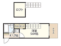 リバーサイド楽々園 1Kの間取図画像