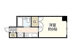 段原Oビル 2階1Kの間取り
