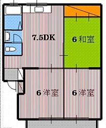 パールハイツ 2階3DKの間取り