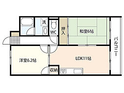 キャロット西原 3階2LDKの間取り