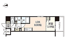 エスポワールI 8階1LDKの間取り