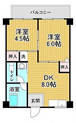 第1吉岡ビル 4階2DKの間取り