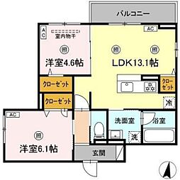 campanella温品 2階2LDKの間取り