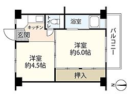 ビレッジハウス安古市5号棟 3階2Kの間取り