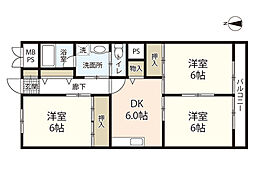 アイレストホームウシタ 3DKの間取図画像