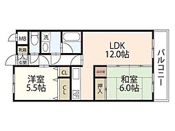 S.S八木ハイツ 2LDKの間取図画像