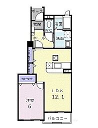 メリディオ1番館 1LDKの間取図画像