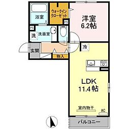 D-room花梨B 1LDKの間取図画像