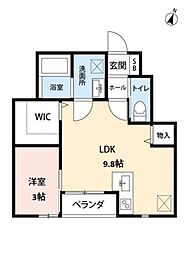 エスリーB棟 1LDKの間取図画像