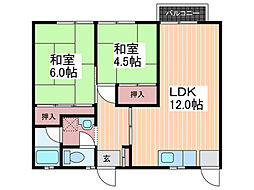 コーポ上桐A 2LDKの間取図画像