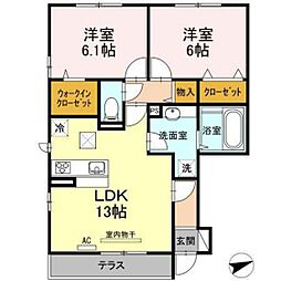 セジュール西条A 2LDKの間取図画像