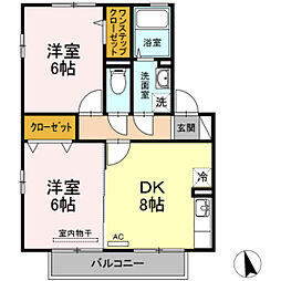 サンハイツB 2DKの間取図画像