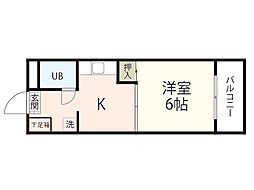 グリーンマンション 1DKの間取図画像