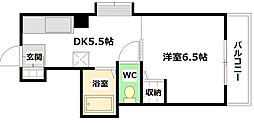 クレセントハウス 1DKの間取図画像