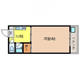 グリーンヒル西条 1Kの間取図画像