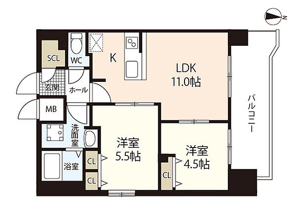 広島県広島市中区国泰寺町1丁目(賃貸マンション2LDK・18階・48.03㎡)の写真 その2