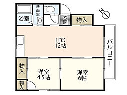 プレジールスミダB 2LDKの間取図画像