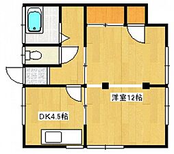 下田アパート 2階1DKの間取り
