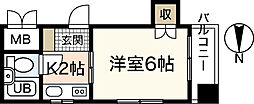 キャッツアイ本川 2階1Kの間取り