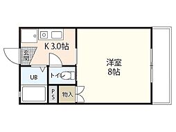 コーポヤナギ 1Kの間取図画像