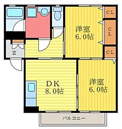 レジオン・ドヌール南栄 2DKの間取図画像