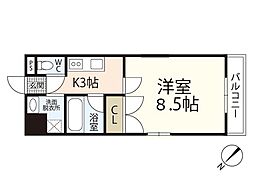 第3間下ビル 1Kの間取図画像