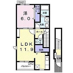 サンレジデンス2 1LDKの間取図画像
