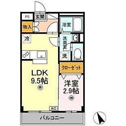 グランドゥール渡 1LDKの間取図画像