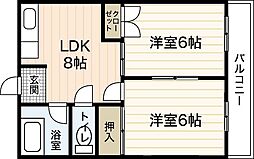三滝リバーハイツ 2LDKの間取図画像