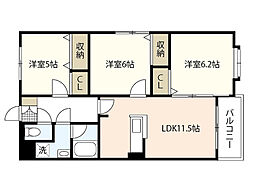 アセーラA館 3LDKの間取図画像