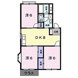 エルディム西本F 3DKの間取図画像